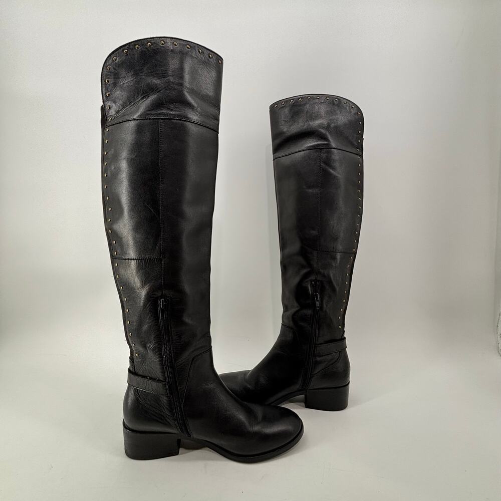 Sam Edelman Black Knee High Rider Boots Size 8.5 Leather Studded - Picture 6 of 14